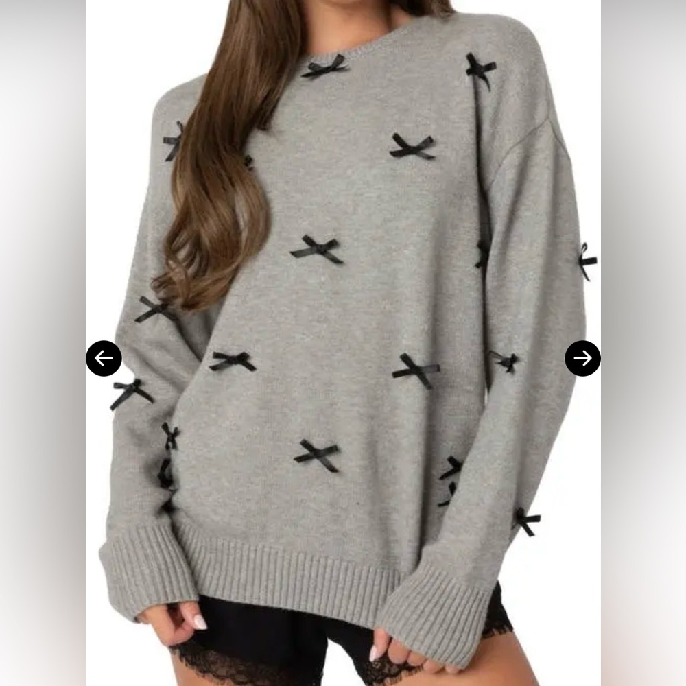 Gray Bow-Accent Women's Sweater large